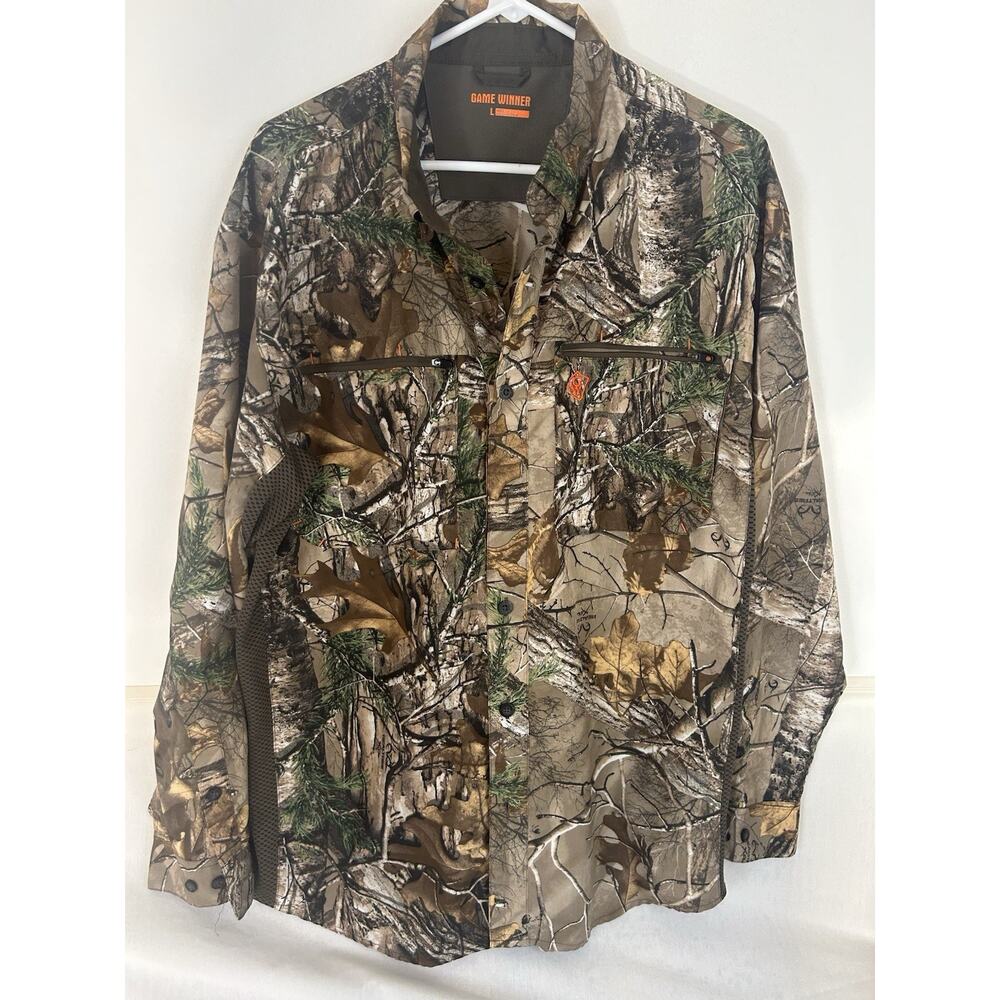 Camouflage Real Tree Game Winner Gorpcore Men's camo shirt Sz L-vented sides